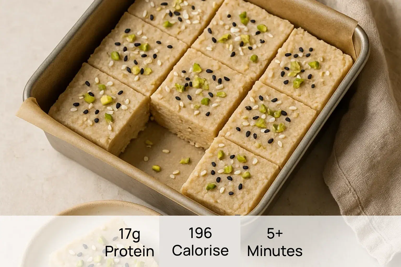 ריבועי חלבה עשירים בחלבון עם אגוזים וזרעים מוגשים במגש - מתכון לקינוח בוטנז