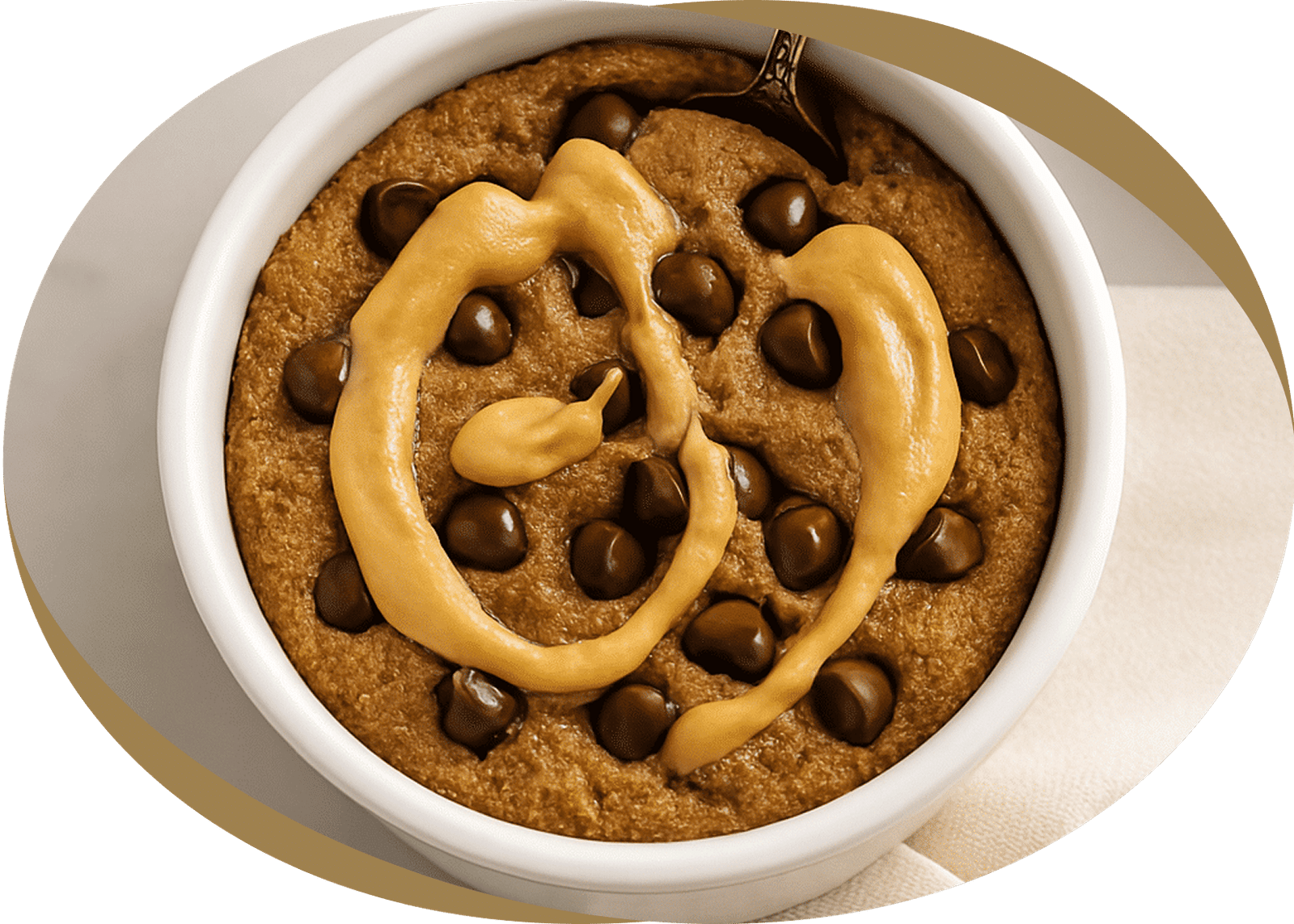 Protein peanut butter cookie topped with creamy peanut drizzle and chocolate chips — Botenz healthy snack