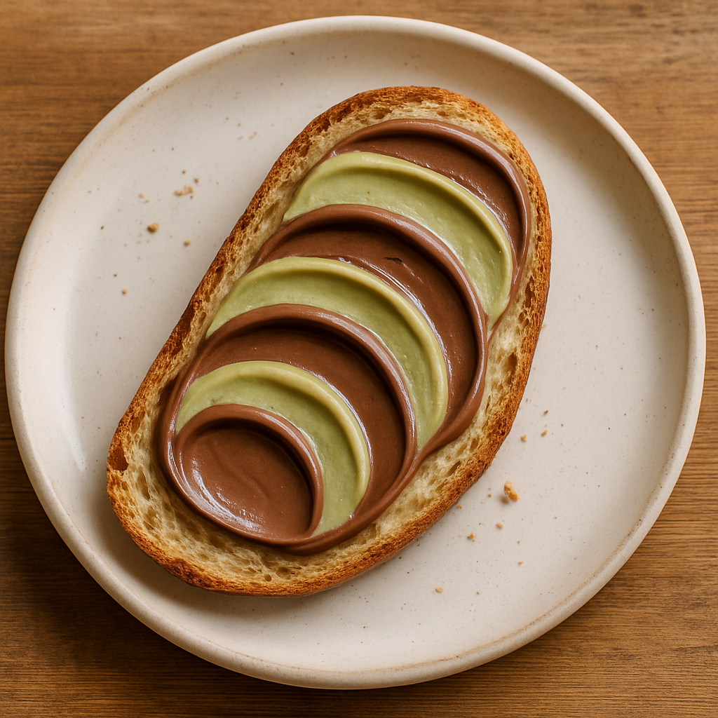 טוסט או לחם עם שוקולד דובאי פיסטוק ושוקולד ממרח