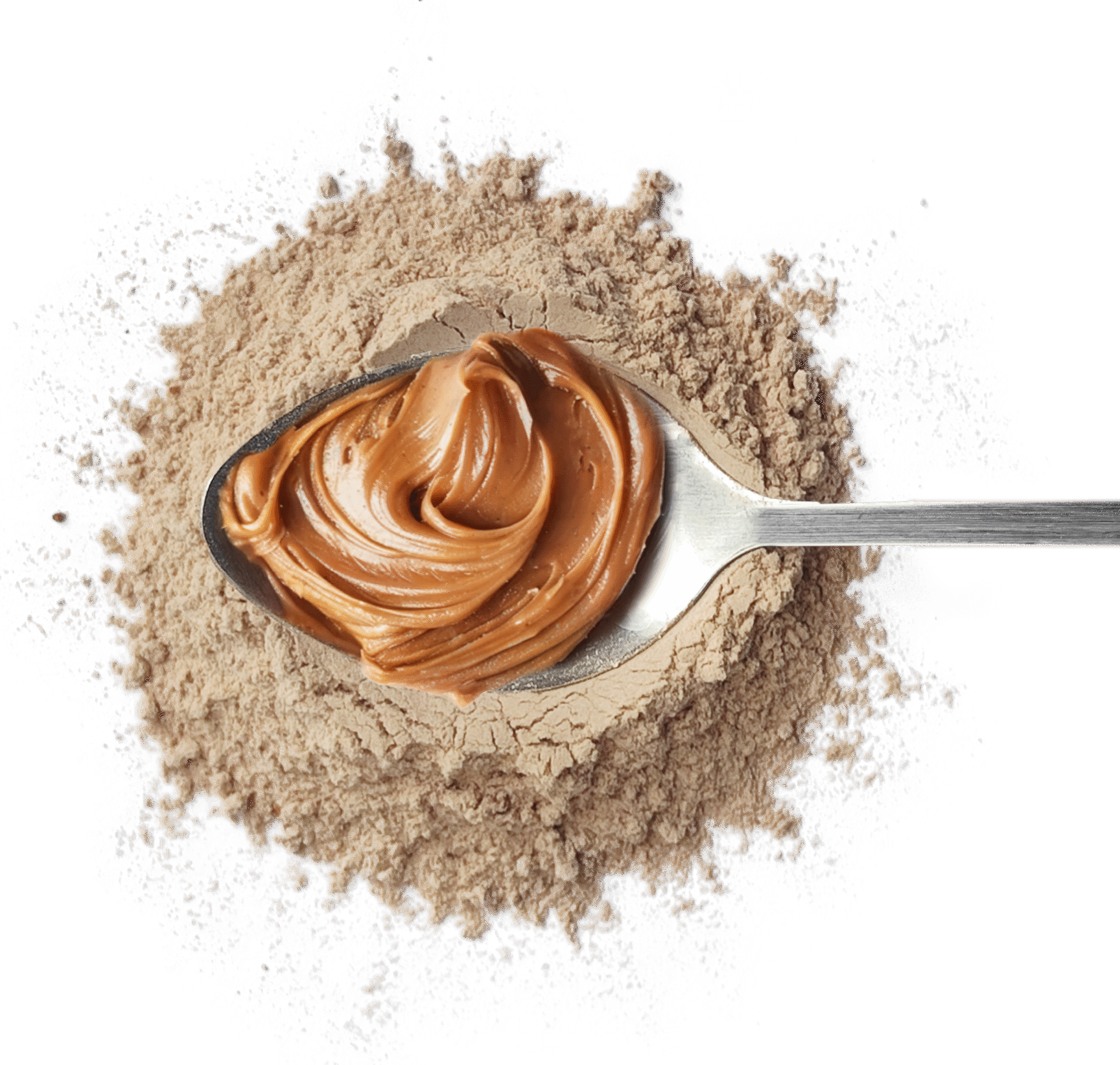 Spoonful of creamy peanut butter on a ring of peanut powder — Botenz peanut butter powder