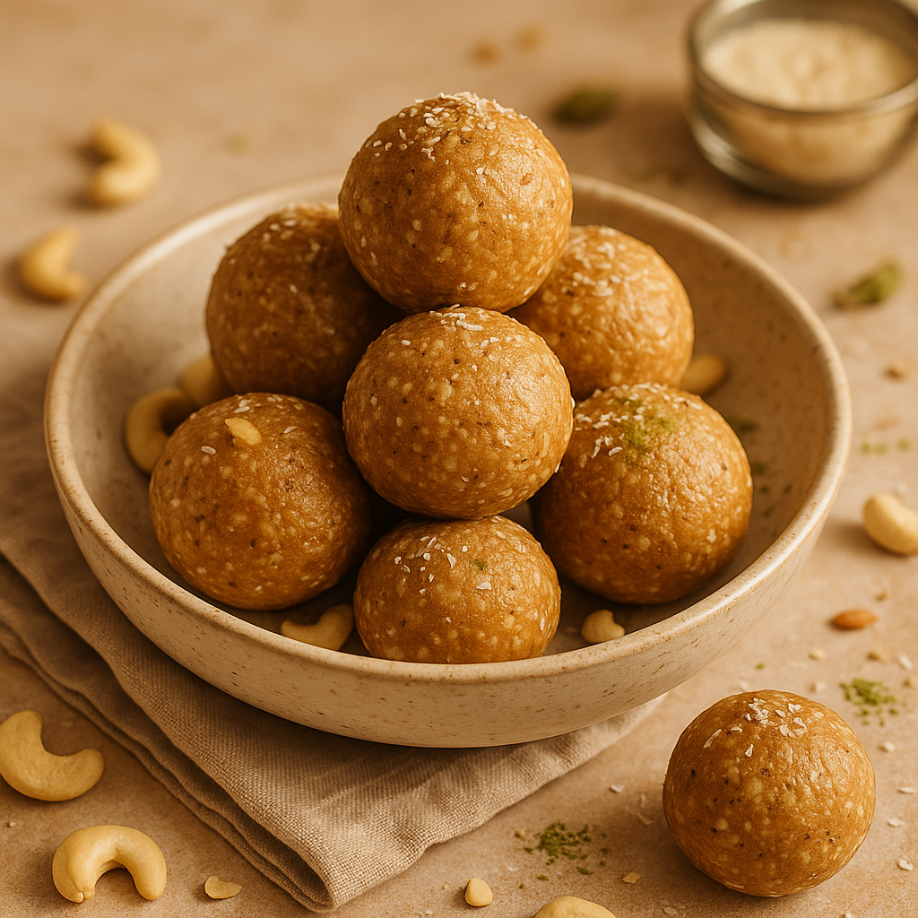cashew protein ladoo recipe — cashew dish plated and ready to serve