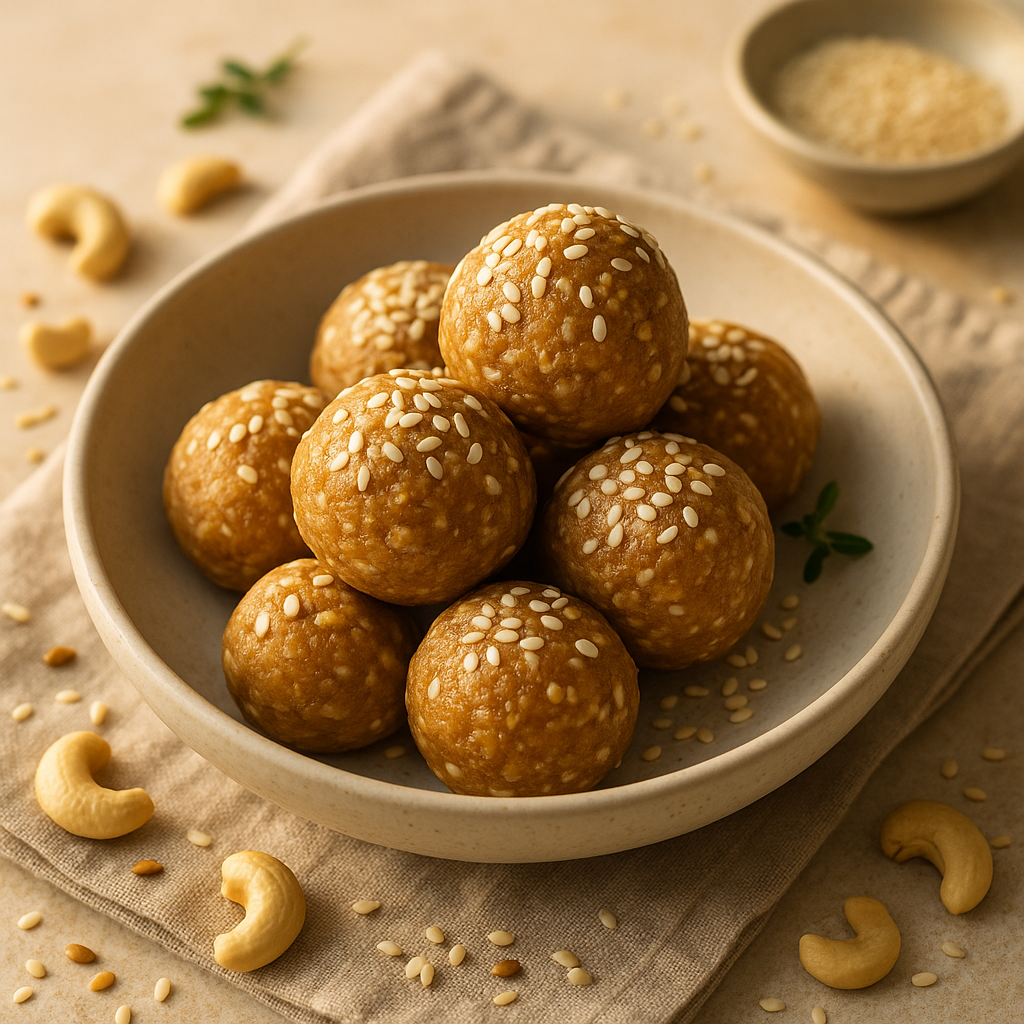 cashew protein energy balls — cashew dish plated and ready to serve