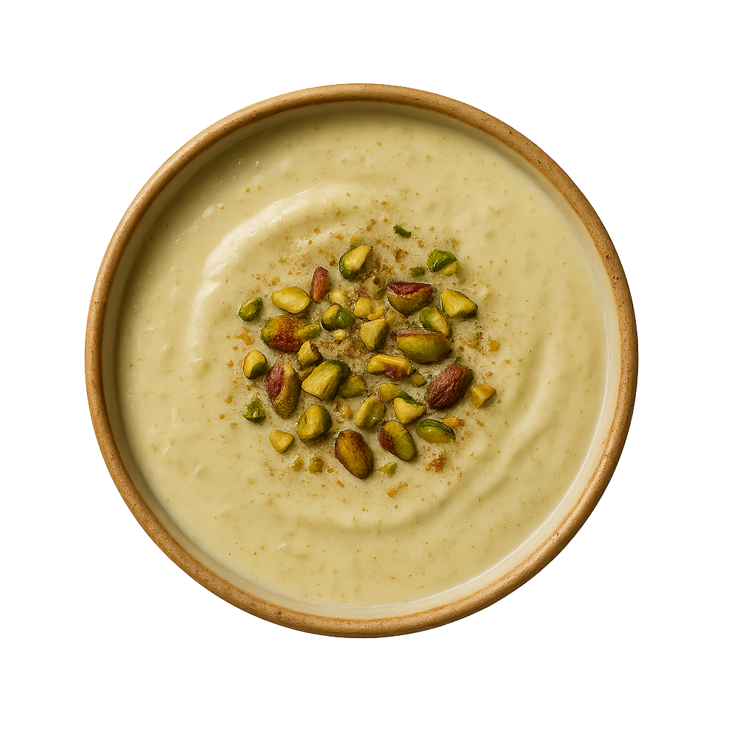 pistachio lassi recipe — top-down view of pistachio dish in a bowl