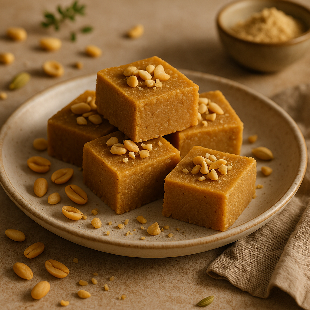 keto peanut barfi recipe — peanut dish plated and ready to serve