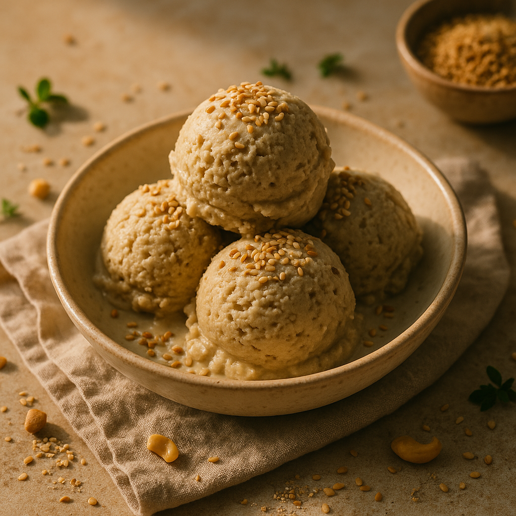 vegan sesame ice cream recipe — sesame dish plated and ready to serve